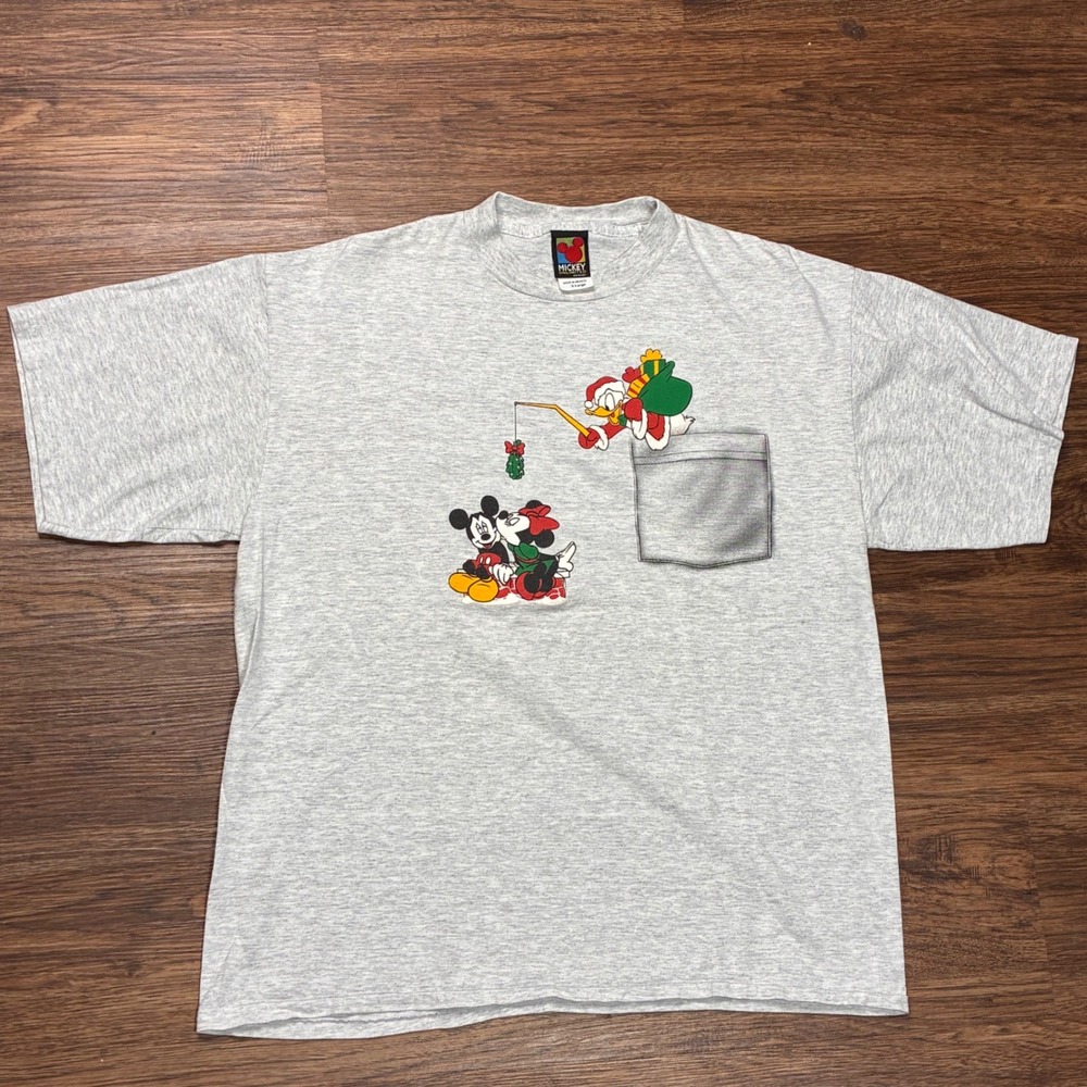 Vintage 90s Disney Mickey Minnie Donald Christmas Pocket T Shirt XL 90s